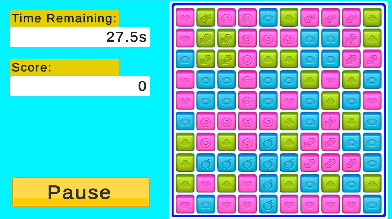 Tile Blast gameplay showing a grid of colored blocks